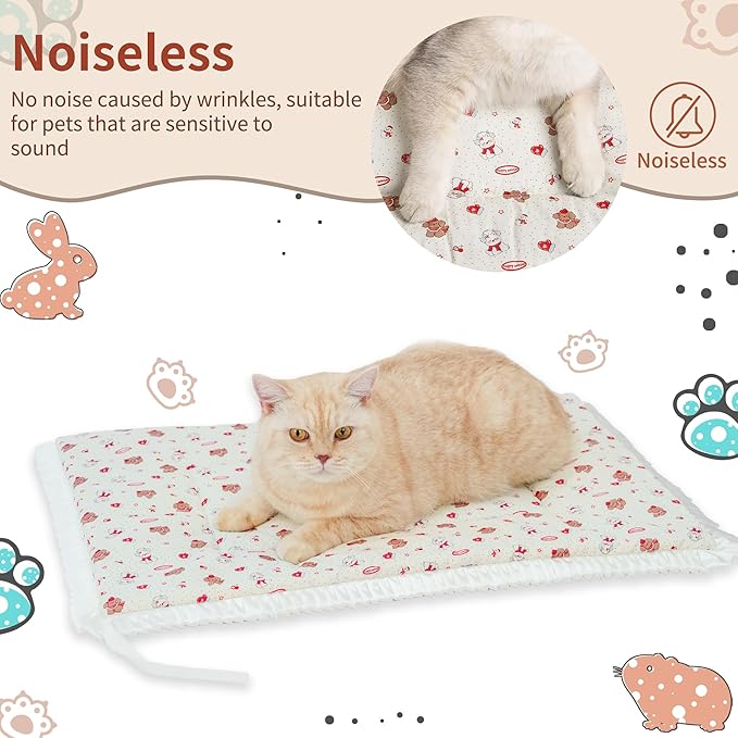 Reversible Silent Cat Bed Self Warming Pet Pad Thin Style Mat Washable Cushion Pad, Pad for Window Perch Outdoor Cat Houses, for Cats, Small Dogs, Rabbits, Non Electric,(Red Puppy,S)