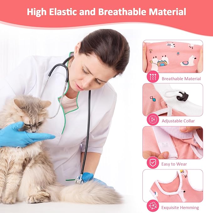 2 PCS Cat Recovery Suit Female Cat Onesie for Cats After Surgery Spay Abdominal Wounds, Kitten Recovery Suit Female Breathable E-Collar Alternative Kitten Onesie Anti Licking Large