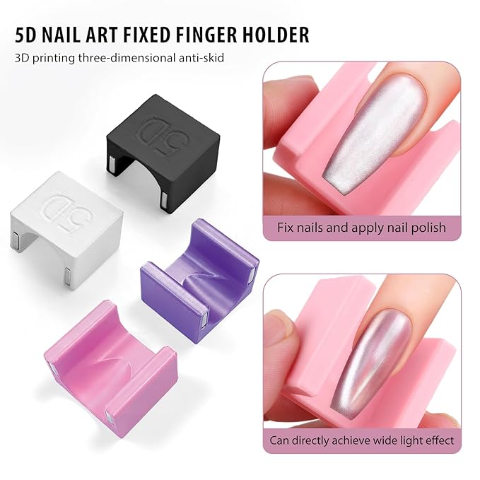 5D Nail Magnet Tool for Cat Eye Gel Polish - Strong Magnet, Non-Slip Finger Stand, Beginner Friendly Manicure Tool for DIY Home & Salon Use (NAT278-White)