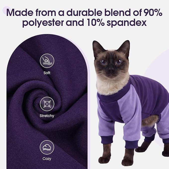 DENTRUN Cat Recovery Suit with Legs - Shedding Control & Anti-Licking Onesie, Stretchy Surgical Recovery Suit Cute Cat Clothes Indoor Soft Material for Comfort and Warmth for Pets