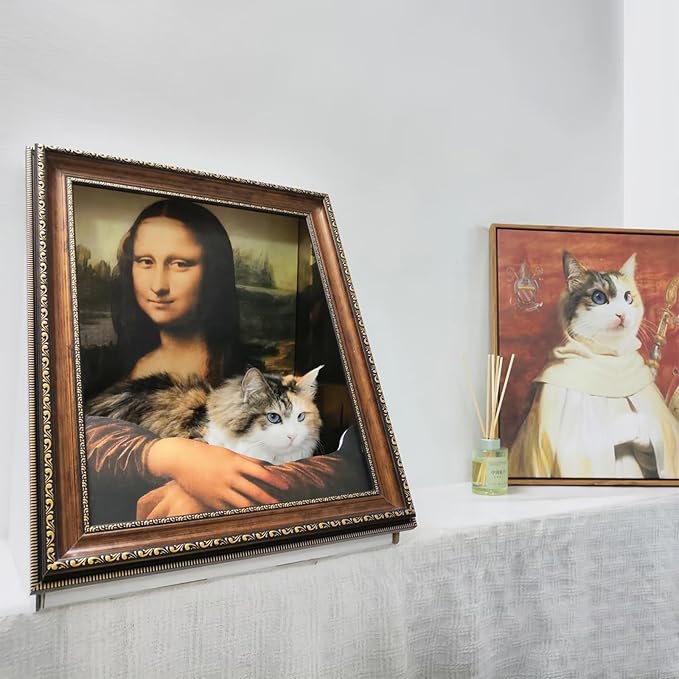 Mona Lisa Cat Bed Painting Cat Scratcher Bed CartBoard Cat House for Indoor Cats Half-Surround Design W/Horizontal Cat Scratcher Scratching Board W/Catnip(Mona Lisa, Frame Pre-Taped)