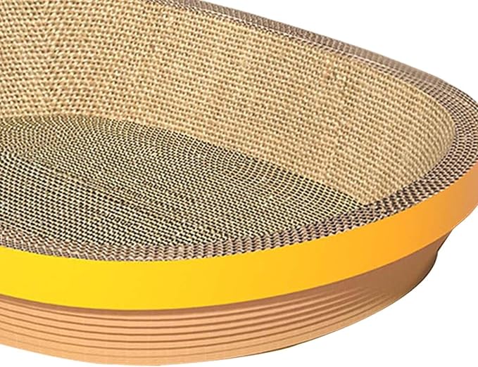 Cat Scratcher Corrugated Pet Cat Scratch Pads Bowl Shaped Plate Cardboard Scratching Lounge Bed Furniture Protector Supplies Oval Shape Suitable for, Yellow Edge