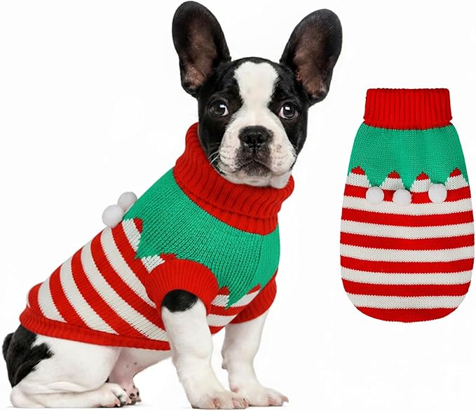 Dog Sweater Knitted for Small to Large Dogs Boy Girl, Classic Turtleneck Dog Christmas Sweaters, Warm & Soft Pet Clothes for Winter (Santa Stripe, M)
