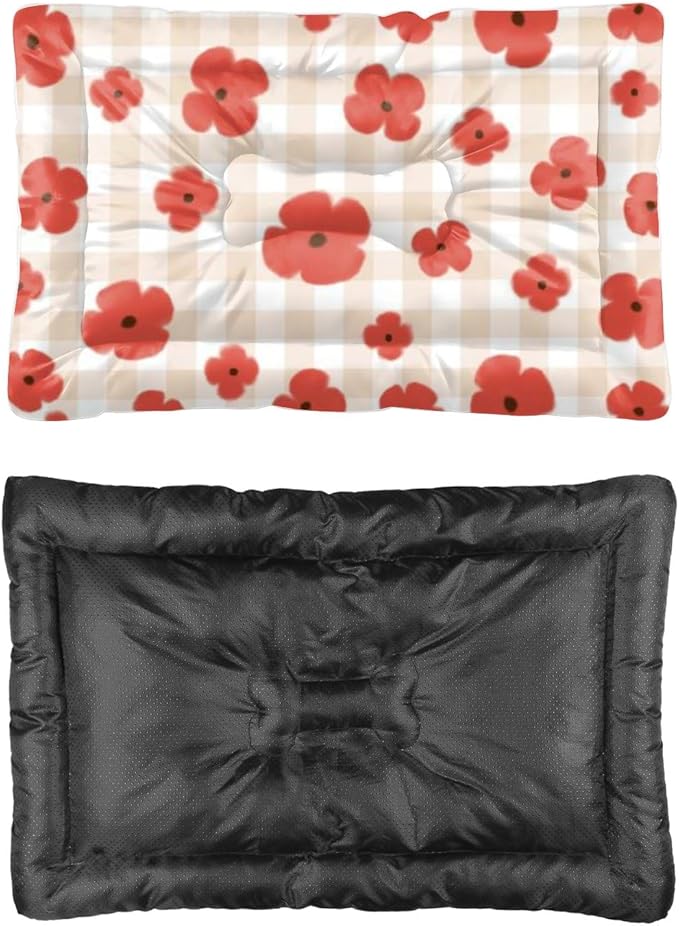 Cute Red Flowers Cat Bed Pad Non Slip Bottom Portable Pet Mat Anti Scratch Dog Bed Dog Travel Accessories Multi Scenario Multi Model Dogs Gift Printed Cage 36× 24 Inch