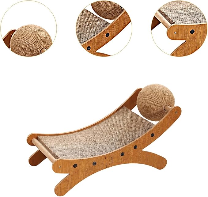 Cat Scratcher Bed for Indoor Cats Mini Beach Chair with Scratching Ball - Sturdy Furniture Pet Bed for Small Animals & Kittens- Corrugated Paper