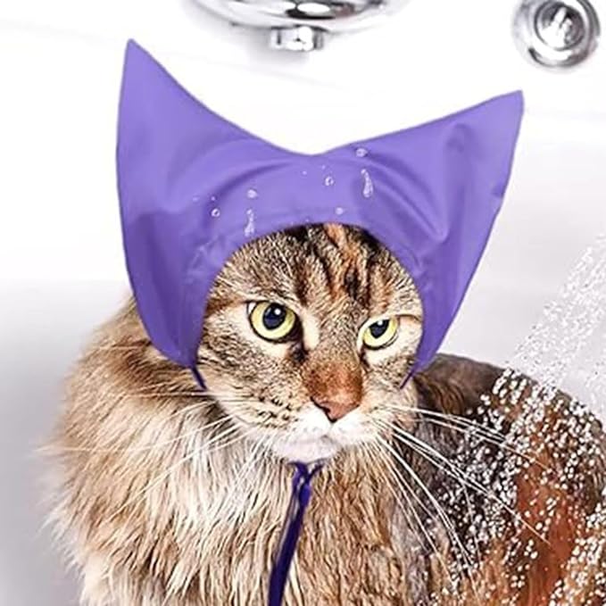 Adjustable Pet Shower Caps Bath Cap Dog Cat Shower Caps, Waterproof Adjustable Ear Protection Cats Ear Drops Guard for Kitten Puppy Small Pets Bath Protector (Purple)