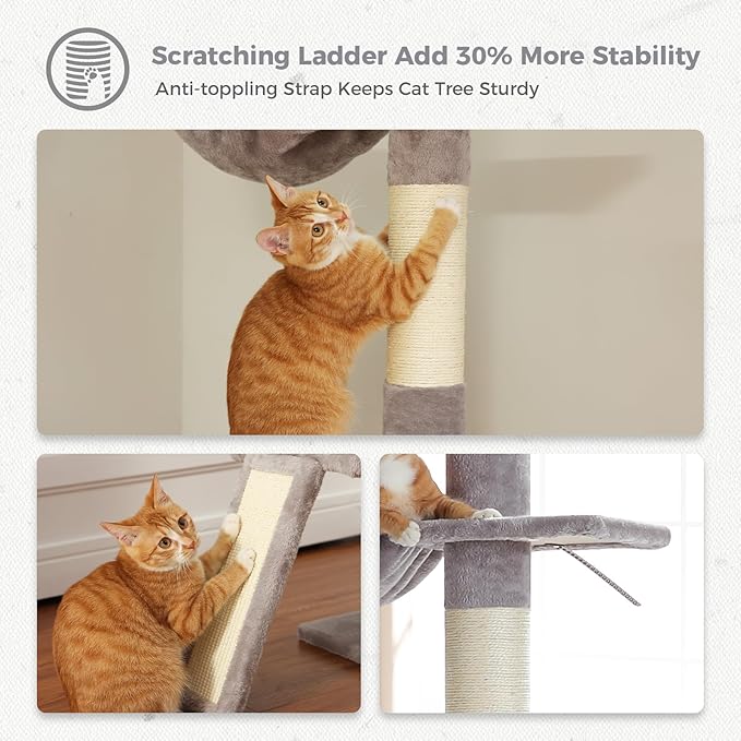 PETEPELA Floor to Ceiling Cat Tree, Cat Tower 5 Tiers Tall (83-108 Inches) Adjustable Height, Cats Climbing Tree Featuring with Condo, Scratching Post and Big Perches for Indoor Cats, Grey