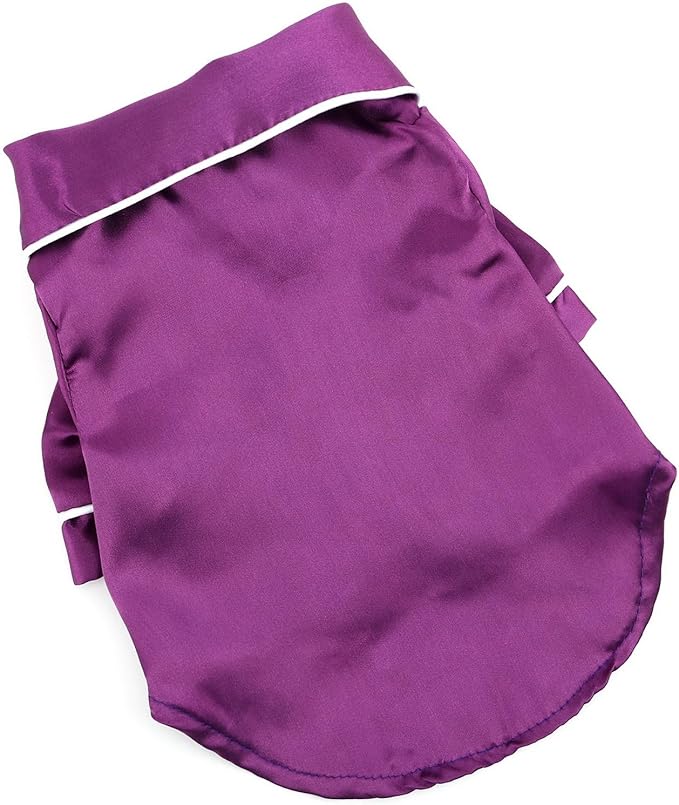 PAIDEFUL Soft Faux Silk Sleepwear for Small Dogs Cats Lapel Doggie Loungewear Lightweight Breathable Puppy Pajamas PJS Two-Legged Pet Shirt Clothes Summer Spring Chihuahua Apparel Button Up,Purple,5XL