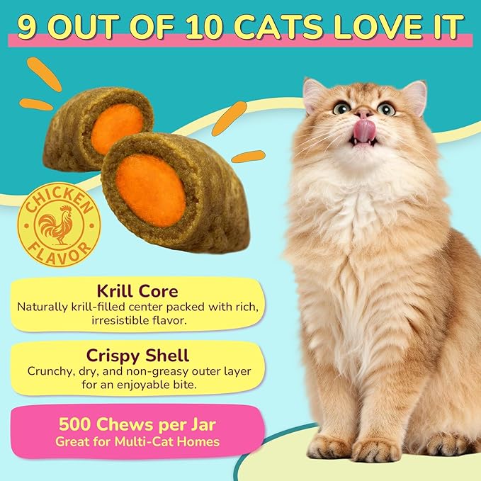 Woyamay Flea Treatment for Cats & Itch Relief Chews, 500 Crunchy Cat Flea Treatment Chews, Cat Itchy Skin Relief, Cat Itching Relief & Skin Care, Flea Prevention for Cats, Chicken Flavor