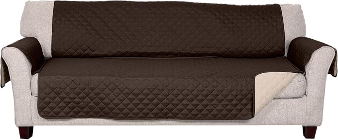 Furhaven Water-Resistant & Reversible Large Sofa/Couch Cover Protector for Dogs, Cats, & Children - Two-Tone Pinsonic Quilted Living Room Furniture Cover - Espresso/Clay, Large Sofa