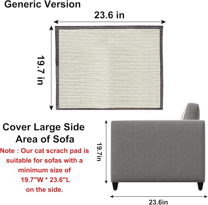 Cat Scratch Couch Protector with Natural Sisal for Protecting Couch Sofa Chair Furniture,Couch Protector from Cat Claws 23.6" L*19.7" W(Light Grey/Right Hand)