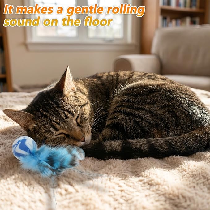 5 Pcs Feather Cat Toy, Cat Toy Balls with Natural Feathers, Interactive Indoor Cats Toys for Playful Kittens, Feather Bouncy Balls for Cats
