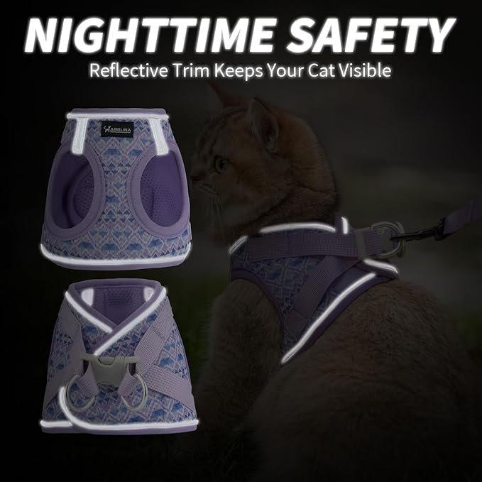 Arblina Soft Mesh Cat Harness and Leash Set for Walking,Escape Proof No Choke Step in Kitten Vest Harness,Reflective Ajustable Puppy Vest for Traveling