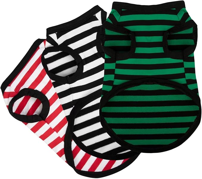 Paiaite 3 Pieces Dog Striped Shirt Red Green Black Color Cotton Sleeveless Puppy Pet Shirts Breathable Apparel Tank Top Colorful Puppy Sweatshirt Clothes for Small Medium Dogs 3XL