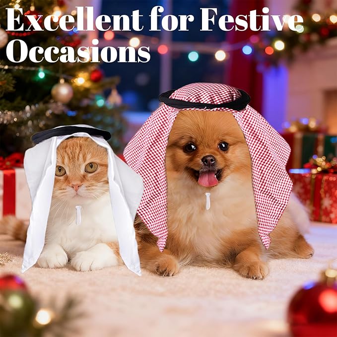 Christmas Pet Arab Hat for Cats and Small Dogs - Traditional Middle Eastern Pet Head Wrap, Funny Role Play Festival Costume Accessory (Checkered)