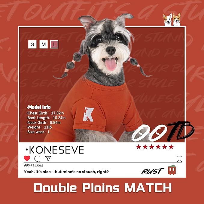 Koneseve Dog Shirt Soft Cotton Stretchy Clothes Comfy for Small Dogs Cat 2-Pack Rust & Mist Green XS