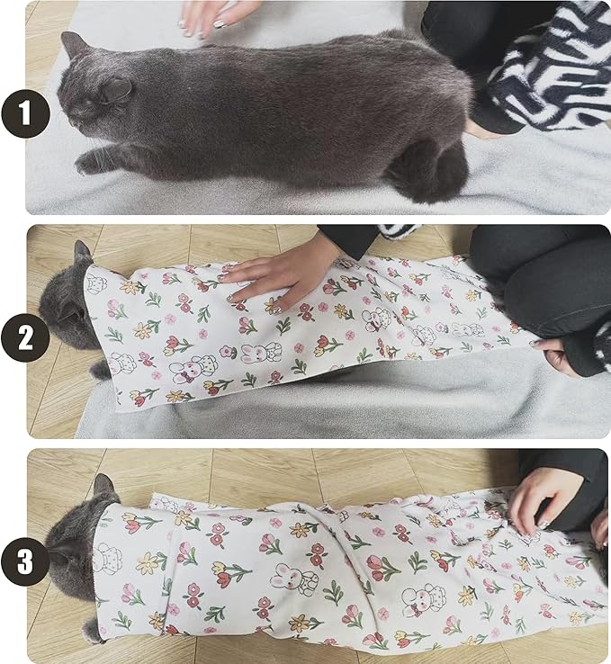 Cat Wrap for Cutting Nails, Self-Adhesive Cat Grooming Wrap Anti-Escape Anti-Scratch Calming Cat Swaddle Wrap for Nail Clipping, Medicine, Ear Cleaning, Multifuctional Pet Tool for Cat-Owner, Vet