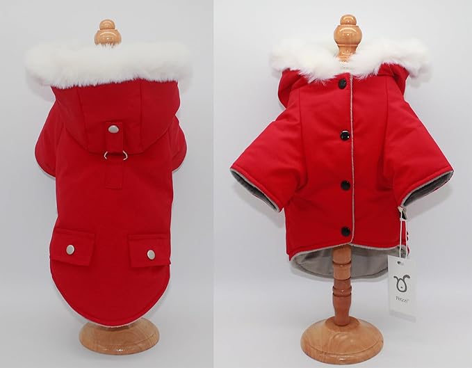 Pet Warm Dog Coat for Winter Cold Weather Clothes Hooded Dog Jacket Small Puppies Medium Large Dog Cat Clothes Insulated Padded Snow Parka (Red, X-Small)