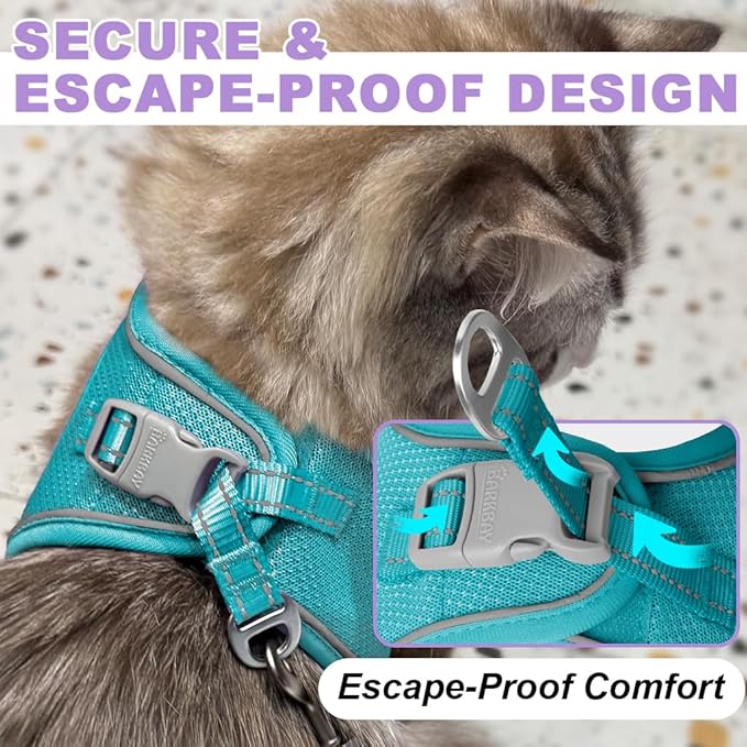 Cat Harness and Leash Set,Escape Proof Kitten Harness,Step in Adjustable Soft Lightweight,Easy Control,Reflective Strips Comfortable for Walking Travel(Ocean Blue,XXS)