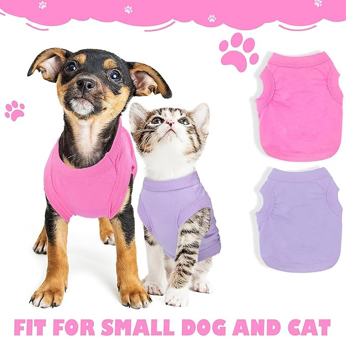 2 Pieces Dog Clothes for Small Dogs Girl Boy Spring Summer Puppy Soft Dog Shirt Solid Color Chihuahua Clothes Pet Clothing Cute Cat Cloth XXS~M (Rose,Purple, XX-Small)