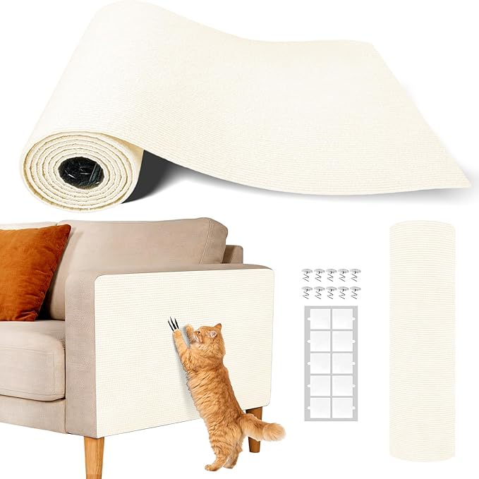 Anti Cat Scratch Couch Furniture Protector, Adhesive Cat Scratch Pad Deterrent for Furniture, DIY Climbing Cat Scratcher Couch Protector from Cat Claws Scratching for Indoor (offwhite,78.7x15.8In)
