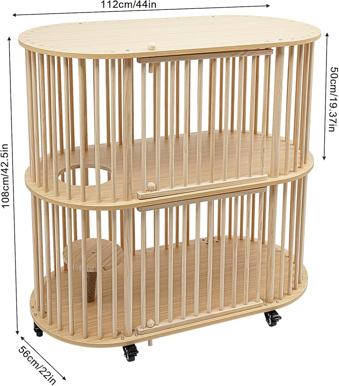 Wooden Cat House, 2 Tier Large Indoor Cat Bed with Scratching Posts, Modern Cat Cage with 6 Wheels, Multi-Level Cozy Pet Furniture for Homes, Pet Stores, Catteries,Balconies