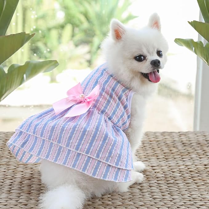Qiansail 2Pcs Dog Dresses, Puppy Summer Clothes Cute Pet Girl Princess Dress Sweet Bow Knot Skirt Female for Puppy Kitten (L)