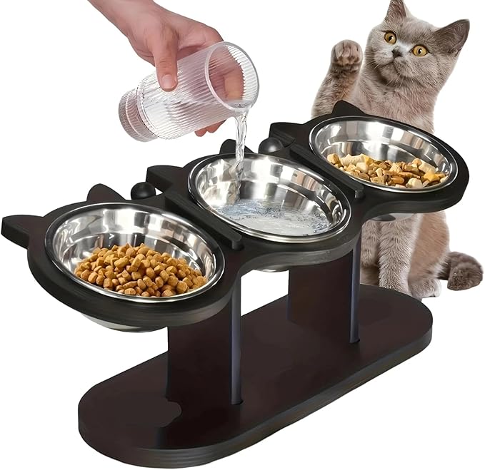 Compatible for Wooden Frame 15° Sloped Cat Bowl Stainless Steel Feeding Watering Kit