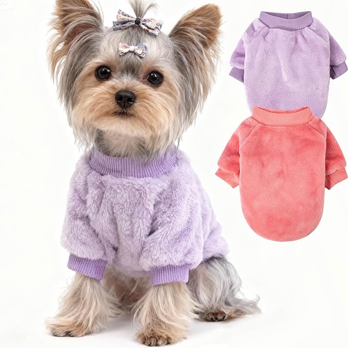 Dog Sweater | 2-Pack Clothes Jackets XXS - XXL for Small Dog Breed (Male & Girl), Super Soft Winter Coats Sweaters for Dogs and Cats, Pet Apparel Outfits (Deep Pink, Lavender, X-Large)
