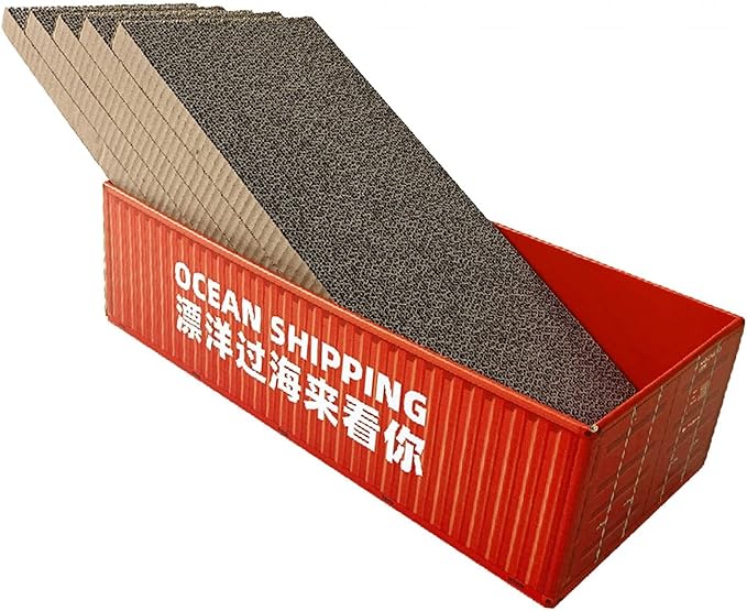 5X Cat Scratchers Cardboard Cat Scratching Corrugated Board Mat Interactive Cat Toy Lounge Couch Bed for Grinding Claws Furniture Protection, Red Box