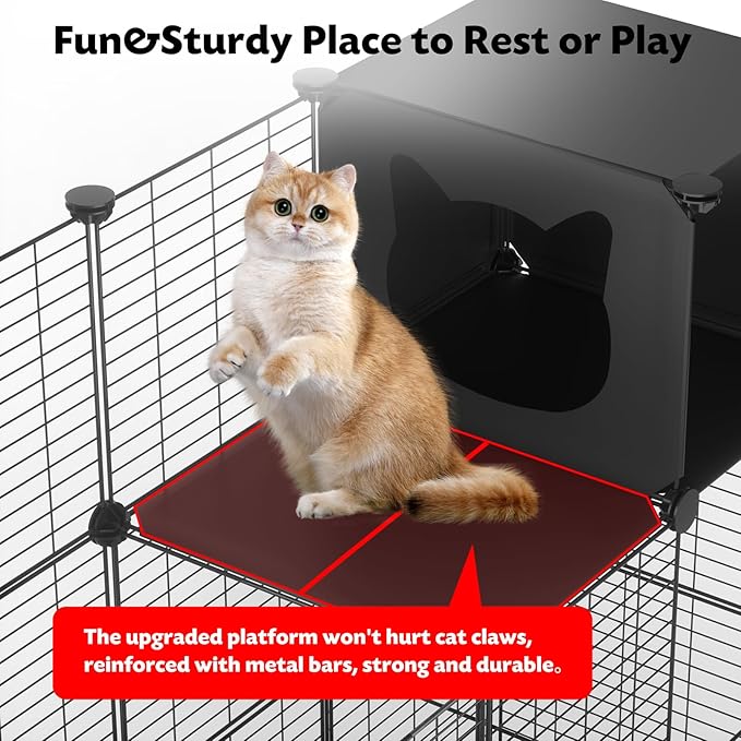 PAWING Cat Enclosure Indoor with Litter Box, 4-Tier Metal Wire Cat Cage, DIY Detachable Design for Cats, Kittens & Small Animals, Multi-Level Kennel