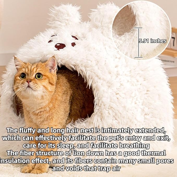 Animal Design Pet Bed Cat Dog Bed for Indoor Cats Pet Tent Cave with Removable Cushion Plush Half-Enclosed Warm House for Cats Small Dogs Kitten Puppy Sleeping (Rabbits,Medium)