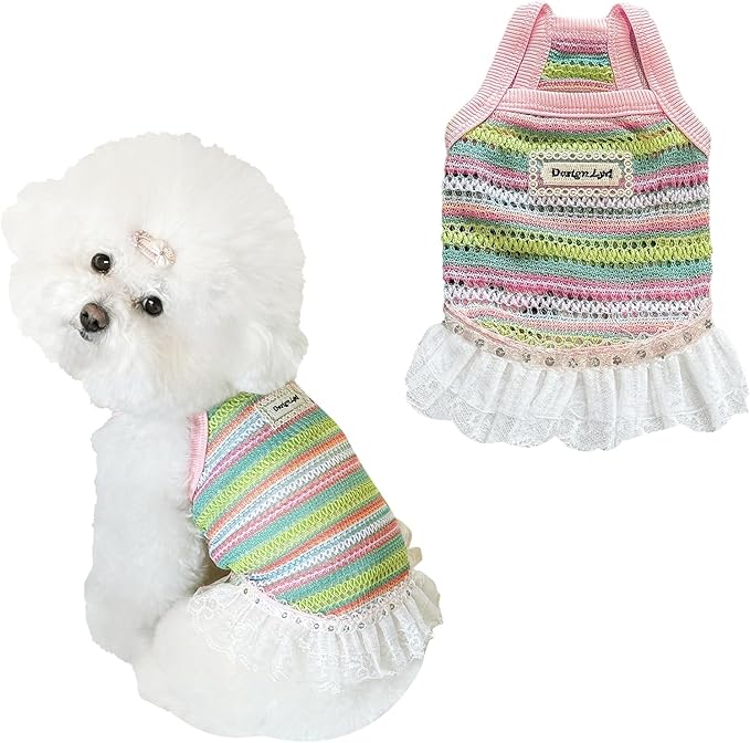 Colorful Openwork Knitted Dog & Cat Clothes - Stylish Pet Tank Top & Skirt for Small Dogs, Cats, Puppies & Kittens, Breathable Comfortable Cozy Pet Clothing