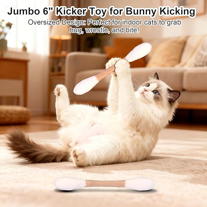 6 Pk Cotton Swab Cat Toy with Catnip, Giant Cat Qtip Toy Chew Sticks for Indoor Boredom, Big Interactive Felt Kitty Kicker Play Lover Gift Accessories1 (Beige)