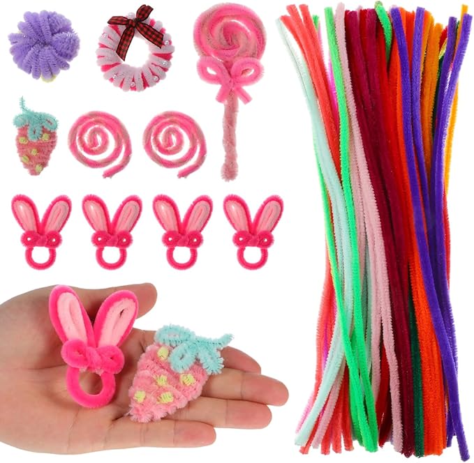 Mipcase 100Pcs Colorful Twistable Pipe Cleaner Cat Toys Soft Plush Spring Interactive DIY Supplies for Indoor Cats and Kittens Flexible Wool Sticks for Pet Play