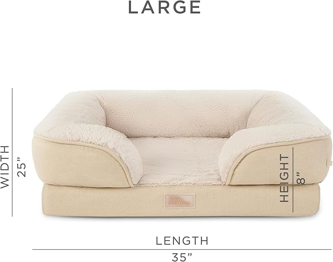 Town & Country Everyday CuddleTown Comfy Solid Bolster Sofa Pet Bed, Supportive & Calming Egg Crate Foam, Non-Slip Bottom, Machine Washable Cover, Beige, Large 35"x25"x8"