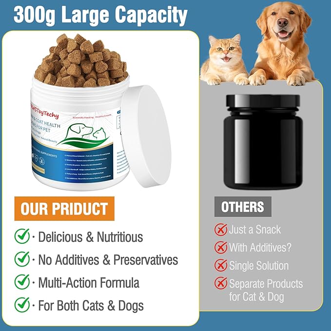 Cat Skin and Coat Healthy Chews, Crunchy Treats with Vitamin E, Omega 3, Moisturizes Skin & Promotes Shiny Hair, Reduces Shedding for Cats, Cat Supplements - Chicken 300g (L1)