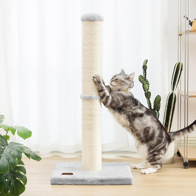 Karolpar 34inch Cat Scratching Post with Natural Sisal Rope 4.3Inch Large Diameter Scratcher Post Tree for Indoor Cats Grey