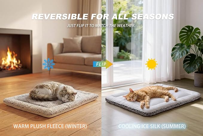Cat Cooling Mat, Self Warming Cat Bed, Reversible Warm & Cooling Cat Bed, Winter Warm Cat Pad & Summer Cooling Cat Mat for Kittens & Small Dogs, Perfect for Crates, Beds & Sofas, Gray, 18" x 24"