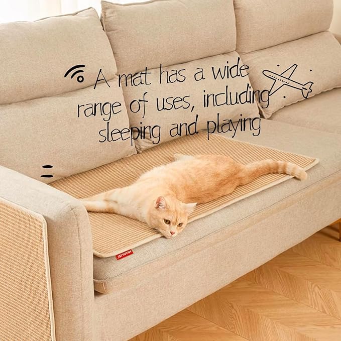 2Pack pingping-go Cat Scratch Mat,23.6 X 15.7 Inch, Natural Sisal Cat Scratching Mat with Jute Border,Protect Sofas, Carpets,Floor, and cat Paws,Beige