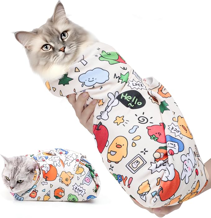 ondware 35.5 in Extra Large Cat Wrap for Cutting Nails, Self-Adhesive Cat Grooming Wrap Anti-Escape Cat Restraint for Nail Clipping Cat Swaddle Wrap Cat Wrapping Cloth for Pet Cleaning and Beauty