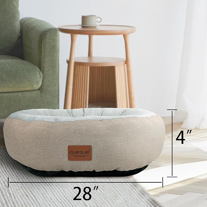 CLAYCLAY Cozy Round Cat Bed for Cats & Kittens, Soft Comfortable Plush Cushion, Non-Slip Machine Washable Donut-Shaped Sleep Bed, Ideal for Resting & Napping up to 45lbs (Large)