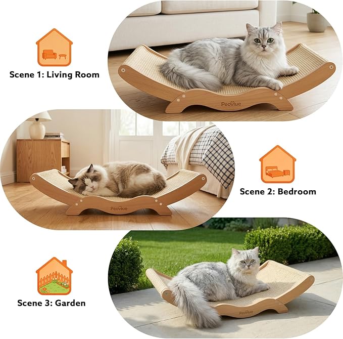 Extra-Large Cat Scratcher Bed with Natural Sisal Scratching Pad, Wooden Cat Bed Lounge Hammock for Indoor Cats, Durable Cat Scratching Post Furniture for Large Cats