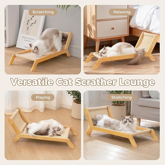 Avont Cat Scratcher Bed, Natural Sisal Scratching Pad Solid Wood Frame Cat Lounge Chair Couch for Indoor Cats -Extra Large