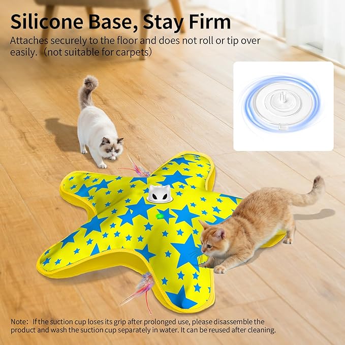 Rechargeable Interactive Cat Toys, Automatic Cat Toy for Indoor Cats, Durable Hide and Seek Cat Toy with Moving Concealed Feathers, Touch Activated Kitten Toys Cat Exercise Toys, Yellow Blue Cover