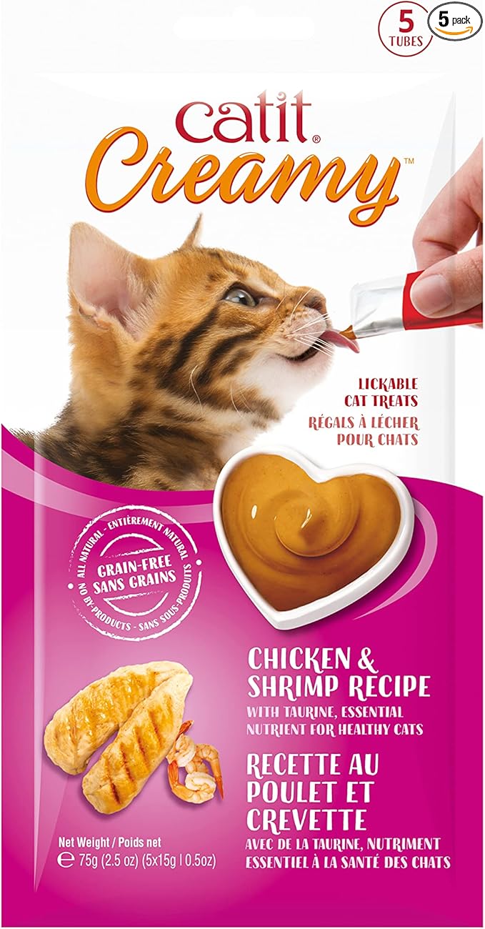 Catit Creamy Lickable Cat Treat – Hydrating and Healthy Treat for Cats of All Ages - Chicken & Shrimp, 5-Pack