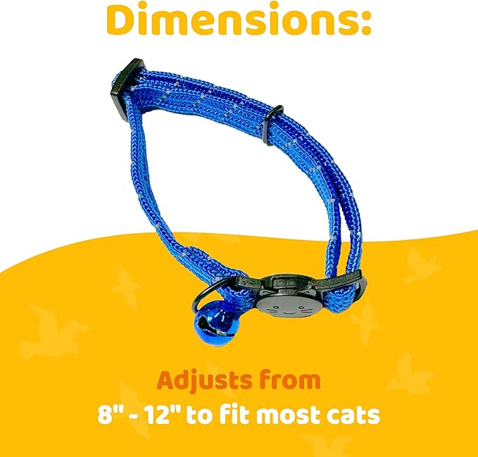 BirdsBeSafe® Break Away Cat Collar with Bell, Reflective Thread for Night Visibility, Comfortable Elastic Stretch Cat Collar to Protect Cat from Getting Stuck in the Garden.