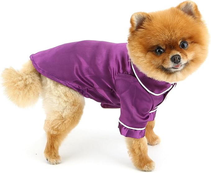 PAIDEFUL Soft Faux Silk Sleepwear for Small Dogs Cats Lapel Doggie Loungewear Lightweight Breathable Puppy Pajamas PJS Two-Legged Pet Shirt Clothes Summer Spring Chihuahua Apparel Button Up,Purple,4XL