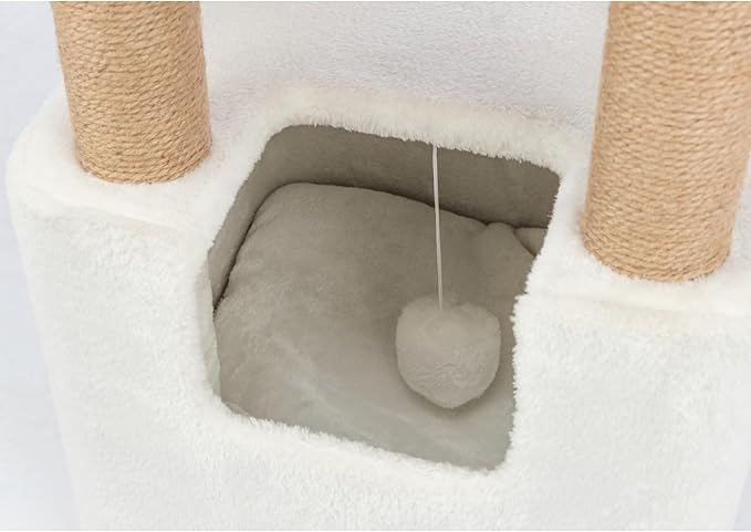 Trixie Lucano 39.8-in Cat Tree, Indoor Cat Furniture with Jute Scratching Posts, Sisal and Plush Covered Condo, Dangling Interactive Toys, Taupe