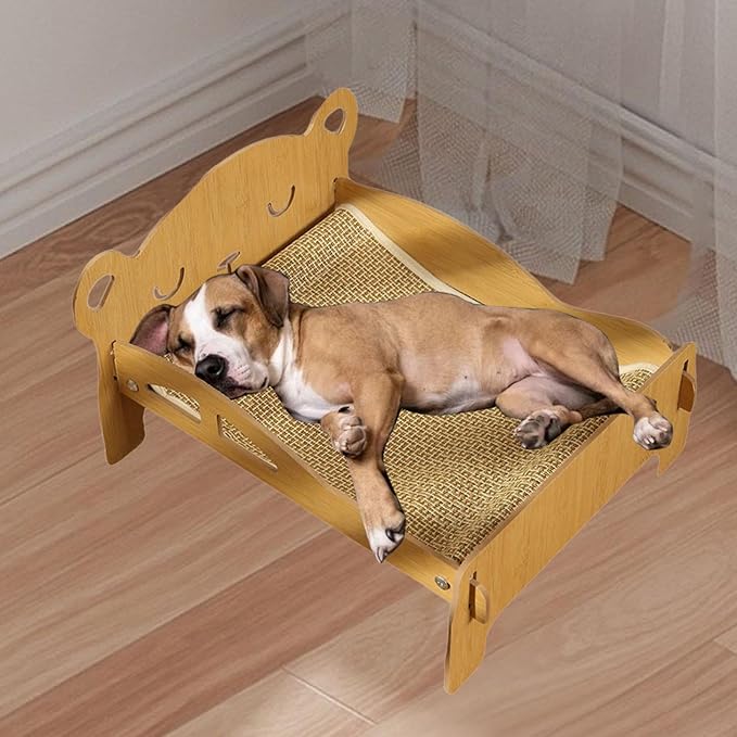 Cat Scratcher Bed Bear Head Design Wood Scratching Board Elevated Hammock Lounge Furniture Protector for Cats Small Dogs